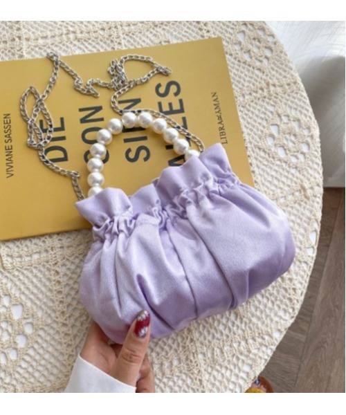 LAC-VERT（ラック・ヴェール）の「【LAC VERT/ラック・ヴェール】くしゅくしゅパールハンドバッグ（ハンドバッグ・レディース・ホワイト/ブラック/パープル/ブルー・FREE）」の7枚目の写真