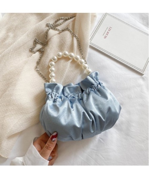 LAC-VERT（ラック・ヴェール）の「【LAC VERT/ラック・ヴェール】くしゅくしゅパールハンドバッグ（ハンドバッグ・レディース・ホワイト/ブラック/パープル/ブルー・FREE）」の5枚目の写真