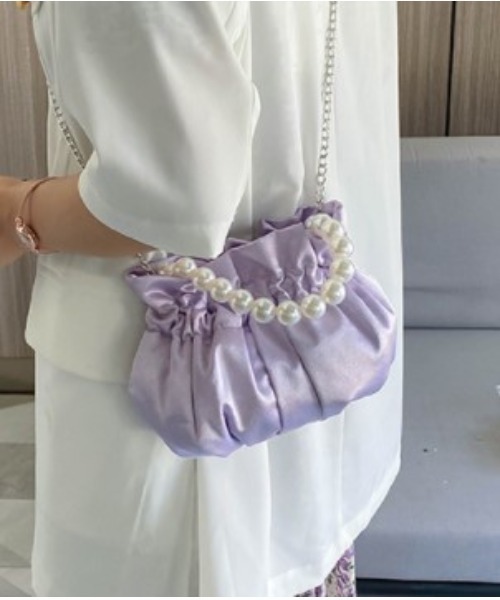 LAC-VERT（ラック・ヴェール）の「【LAC VERT/ラック・ヴェール】くしゅくしゅパールハンドバッグ（ハンドバッグ・レディース・ホワイト/ブラック/パープル/ブルー・FREE）」の12枚目の写真