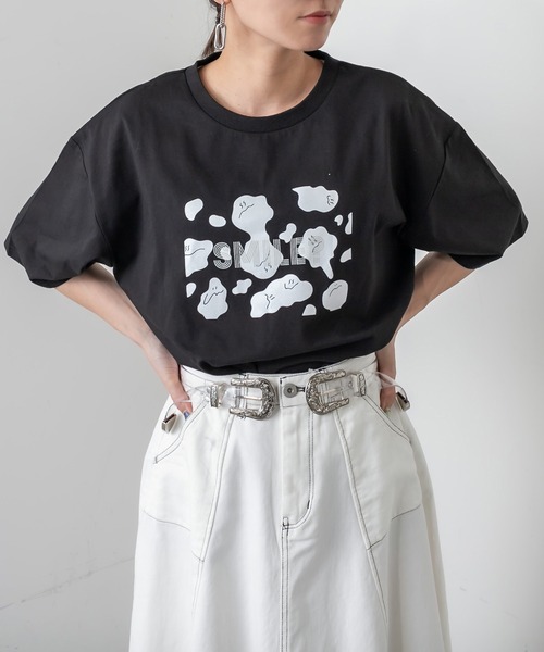 RASVOA（ラスボア）の「ウシ柄スマイル？Ｔシャツ（Tシャツ/カットソー・レディース・ブラック/オフホワイト・FREE）」の15枚目の写真