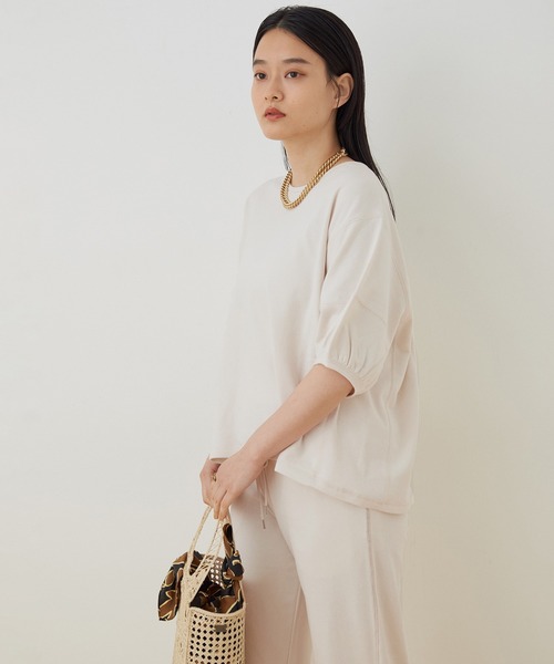 ADAM ET ROPE'(アダムエロペ)の「【WEB限定】ミニ裏毛パフスリーブTEE(Tシャツ/カットソー・レディース・チャコールグレー/キナリ/イエロー・FREE)」の1枚目の写真