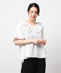 Samansa Mos2 | 衿レース脇ギャザーブラウス(シャツ/ブラウス)