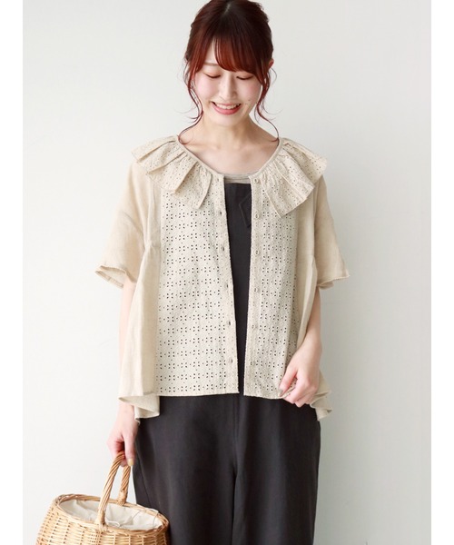 Samansa Mos2(サマンサ モスモス)の「衿レース脇ギャザーブラウス(シャツ/ブラウス・レディース・キナリ/ブルー/オフホワイト・フリ-)」の3枚目の写真