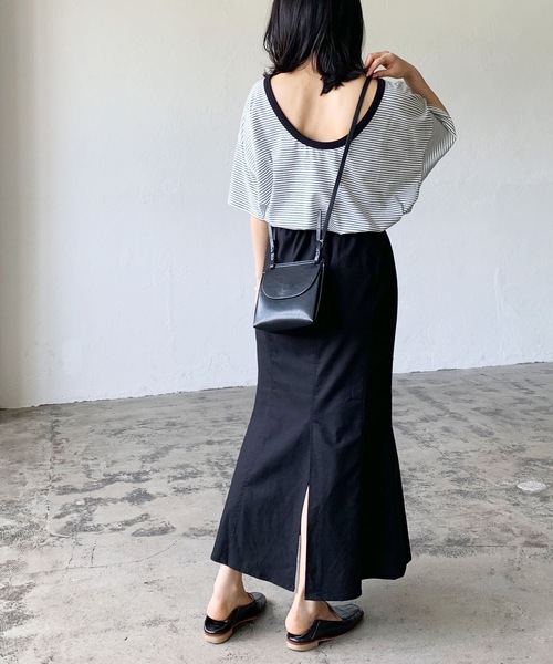 LIAN（リアン）の「バックオープンボーダーTシャツ（Tシャツ/カットソー・レディース・グリーン/オフホワイト/イエロー/ブラック・FREE）」の5枚目の写真