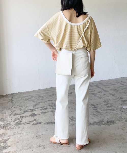 LIAN（リアン）の「バックオープンボーダーTシャツ（Tシャツ/カットソー・レディース・グリーン/オフホワイト/イエロー/ブラック・FREE）」の12枚目の写真