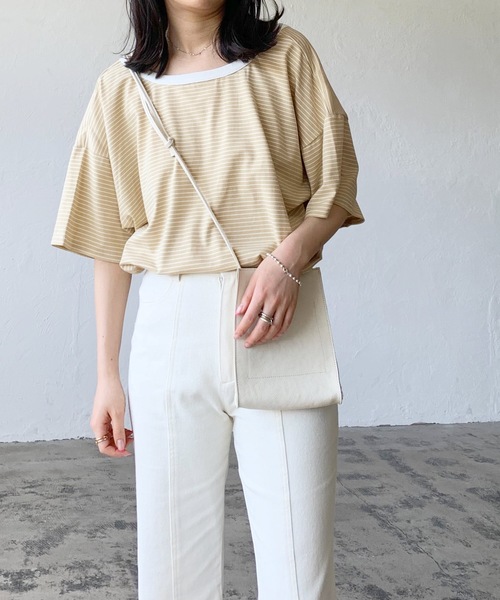 LIAN（リアン）の「バックオープンボーダーTシャツ（Tシャツ/カットソー・レディース・グリーン/オフホワイト/イエロー/ブラック・FREE）」の14枚目の写真