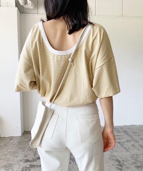 LIAN（リアン）の「バックオープンボーダーTシャツ（Tシャツ/カットソー・レディース・グリーン/オフホワイト/イエロー/ブラック・FREE）」の15枚目の写真