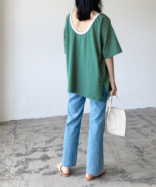 LIAN（リアン）の「バックオープンボーダーTシャツ（Tシャツ/カットソー・レディース・グリーン/オフホワイト/イエロー/ブラック・FREE）」の19枚目の写真