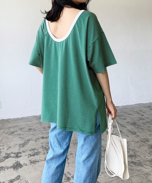 LIAN（リアン）の「バックオープンボーダーTシャツ（Tシャツ/カットソー・レディース・グリーン/オフホワイト/イエロー/ブラック・FREE）」の20枚目の写真