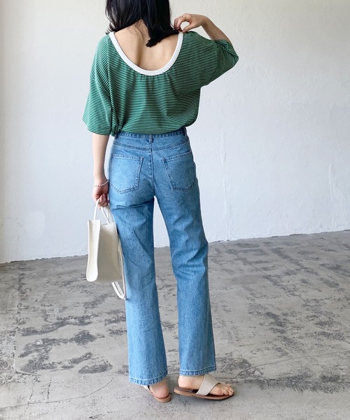 LIAN（リアン）の「バックオープンボーダーTシャツ（Tシャツ/カットソー・レディース・グリーン/オフホワイト/イエロー/ブラック・FREE）」の21枚目の写真