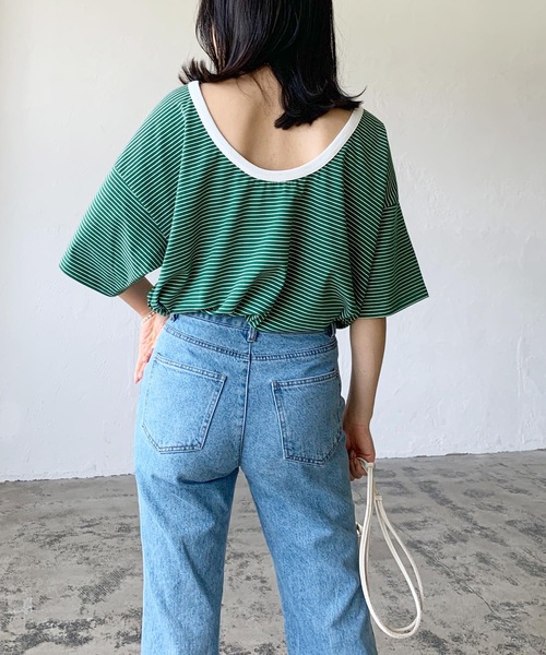 LIAN（リアン）の「バックオープンボーダーTシャツ（Tシャツ/カットソー・レディース・グリーン/オフホワイト/イエロー/ブラック・FREE）」の22枚目の写真