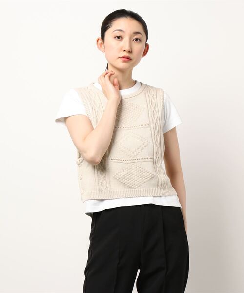 Samansa Mos2（サマンサ モスモス）の「綿麻脇ボタンニットベスト（ベスト・レディース・キナリ/ベージュ/ブラック・ﾌﾘ-）」の6枚目の写真