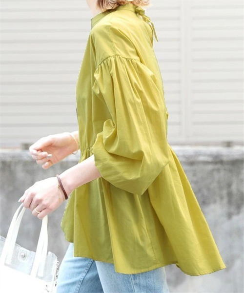 MAISON DE THERESE(メゾン ド テレーズ)の「ふんわりシルエット切替えフレアブラウス(シャツ/ブラウス・レディース・イエロー×グリーン/グレイッシュベージュ/ブラック/ホワイト・M)」の10枚目の写真