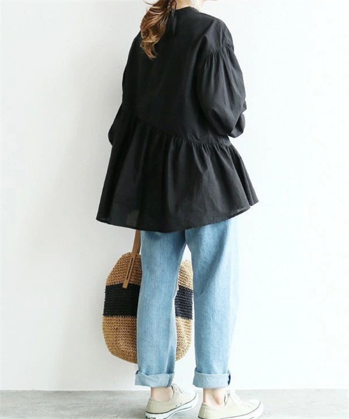 MAISON DE THERESE(メゾン ド テレーズ)の「ふんわりシルエット切替えフレアブラウス(シャツ/ブラウス・レディース・イエロー×グリーン/グレイッシュベージュ/ブラック/ホワイト・M)」の12枚目の写真