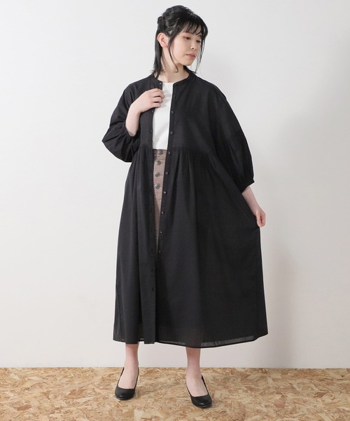 Honeys（ハニーズ）の「バンドカラーワンピース（ワンピース・レディース・ブラック/ブラウン/カーキ/アイボリー/ダークオレンジ・S/M/L）」の10枚目の写真