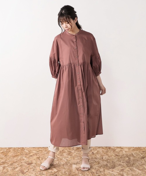 Honeys（ハニーズ）の「バンドカラーワンピース（ワンピース・レディース・ブラック/ブラウン/カーキ/アイボリー/ダークオレンジ・S/M/L）」の8枚目の写真