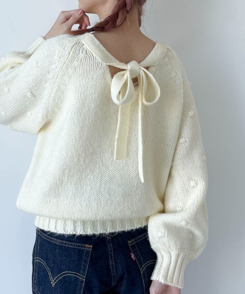 SLURR（スラ―）の「【マシンウォッシャブル】ぽこぽこドットニット（ニット/セーター・レディース・ブラック/オフホワイト・FREE）」の2枚目の写真