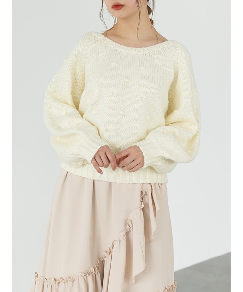 SLURR（スラ―）の「【マシンウォッシャブル】ぽこぽこドットニット（ニット/セーター・レディース・ブラック/オフホワイト・FREE）」の3枚目の写真