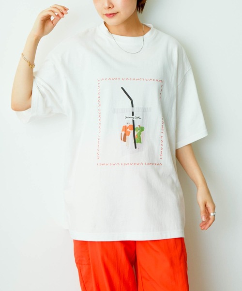 VACANCY（ヴァカンシー）の「【Aki Ishibashi×VACANCY】コラボイラストBIGTシャツ（Tシャツ/カットソー・レディース・ホワイト/オレンジ・FREE）」の4枚目の写真