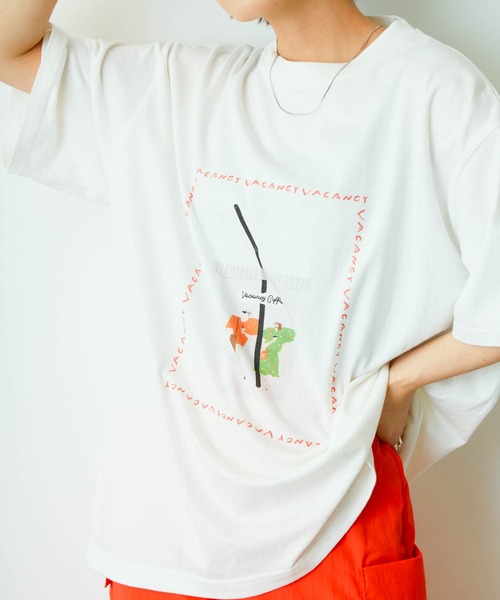 VACANCY（ヴァカンシー）の「【Aki Ishibashi×VACANCY】コラボイラストBIGTシャツ（Tシャツ/カットソー・レディース・ホワイト/オレンジ・FREE）」の7枚目の写真