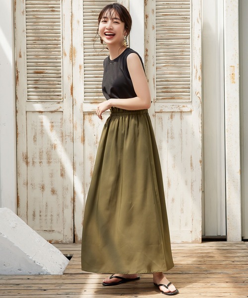 KOBE LETTUCE（コウベレタス）の「ウエストギャザーフレアワンピース（ワンピース・レディース・ブラック×カーキ/ベージュ系その他/ブラック×ブラック・FREE）」の7枚目の写真