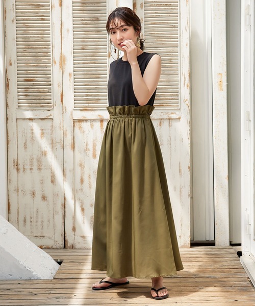 KOBE LETTUCE（コウベレタス）の「ウエストギャザーフレアワンピース（ワンピース・レディース・ブラック×カーキ/ベージュ系その他/ブラック×ブラック・FREE）」の8枚目の写真