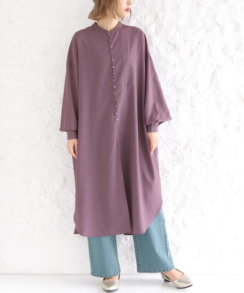 osharewalker（オシャレウォーカー）の「【廃盤】『ボザム切替スリットワンピース』（シャツワンピース・レディース・ブラック/パープル/オリーブ・FREE）」の20枚目の写真