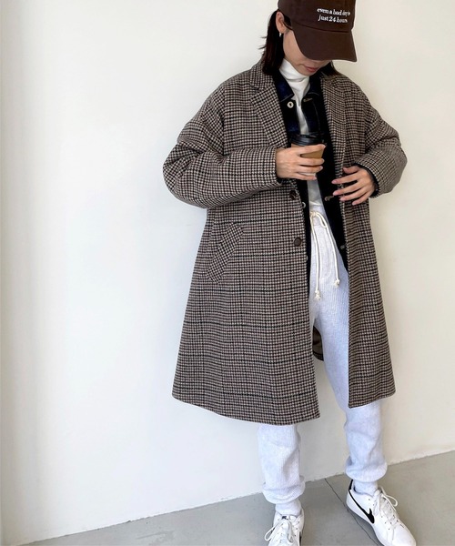 CANAL JEAN(キャナルジーン)の「RED CHOP WORKS(レッドチョップワークス) ウールチェックコート(チェスターコート・レディース・ブラウン・38)」の1枚目の写真