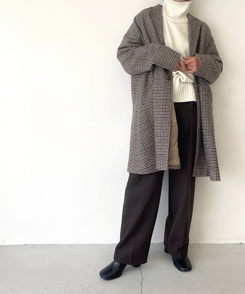 RED Chop Works チェックロングコート　ボタンレス　K198 RED Chop Works チェックロングコート ボタンレス K198