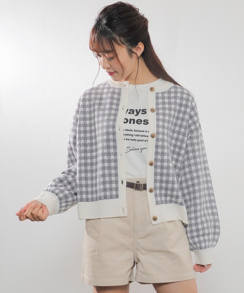 Honeys(ハニーズ)の「チェック柄カーデ(カーディガン/ボレロ・レディース・ブラック/ピンク/サックスブルー/ベージュ・S/M/L)」の3枚目の写真