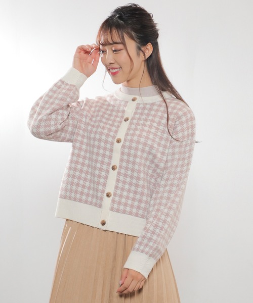 Honeys(ハニーズ)の「チェック柄カーデ(カーディガン/ボレロ・レディース・ブラック/ピンク/サックスブルー/ベージュ・S/M/L)」の4枚目の写真