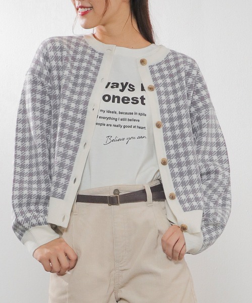 Honeys(ハニーズ)の「チェック柄カーデ(カーディガン/ボレロ・レディース・ブラック/ピンク/サックスブルー/ベージュ・S/M/L)」の19枚目の写真