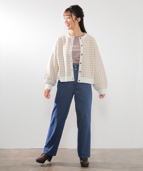 Honeys(ハニーズ)の「チェック柄カーデ(カーディガン/ボレロ・レディース・ブラック/ピンク/サックスブルー/ベージュ・S/M/L)」の14枚目の写真