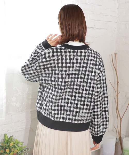 Honeys(ハニーズ)の「チェック柄カーデ(カーディガン/ボレロ・レディース・ブラック/ピンク/サックスブルー/ベージュ・S/M/L)」の6枚目の写真