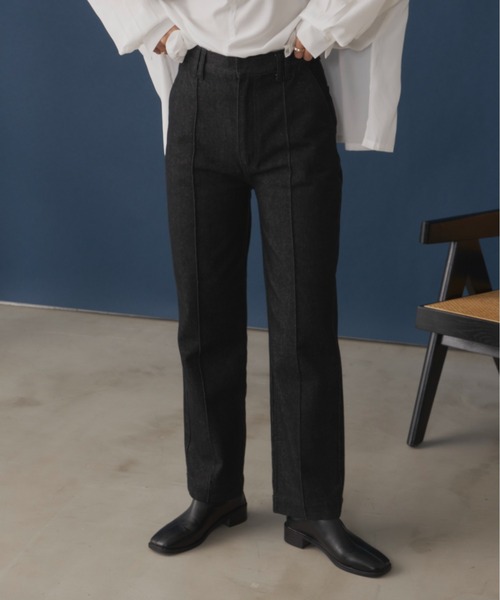 Aunt Marie's（アントマリーズ）の「センタープリーツデニムパンツ / 低身長向けＳサイズ有（デニムパンツ・レディース・ブラック/ネイビー・SMALL/FREE）」の10枚目の写真