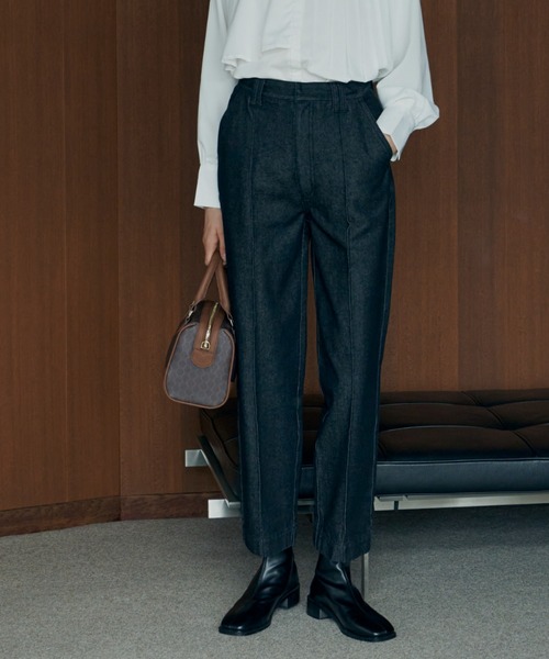 Aunt Marie's（アントマリーズ）の「センタープリーツデニムパンツ / 低身長向けＳサイズ有（デニムパンツ・レディース・ブラック/ネイビー・SMALL/FREE）」の9枚目の写真