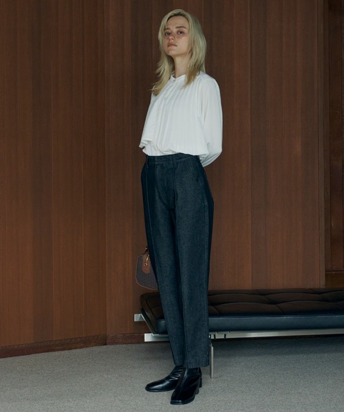 Aunt Marie's（アントマリーズ）の「センタープリーツデニムパンツ / 低身長向けＳサイズ有（デニムパンツ・レディース・ブラック/ネイビー・SMALL/FREE）」の7枚目の写真