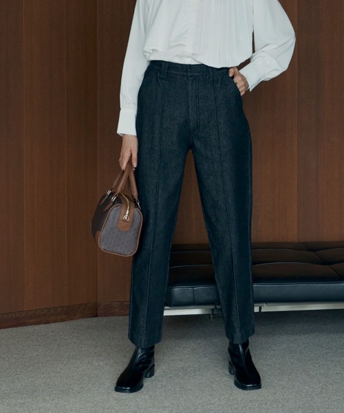 Aunt Marie's（アントマリーズ）の「センタープリーツデニムパンツ / 低身長向けＳサイズ有（デニムパンツ・レディース・ブラック/ネイビー・SMALL/FREE）」の12枚目の写真