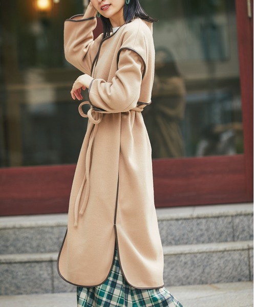 &. NOSTALGIA（アンドドットノスタルジア）の「ボリュームパイピングコート（ステンカラーコート・レディース・ブラック/ベージュ/アイボリー・FREE）」の12枚目の写真