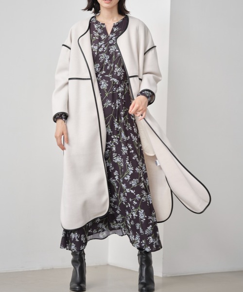 &. NOSTALGIA（アンドドットノスタルジア）の「ボリュームパイピングコート（ステンカラーコート・レディース・ブラック/ベージュ/アイボリー・FREE）」の4枚目の写真