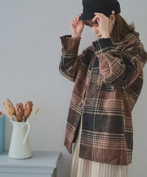 acro(アクロ)の「マストトレンド オーバーサイズ チェック柄アウター/AC1182(その他アウター・レディース・ブラウン/ブラック・フリ-)」の4枚目の写真
