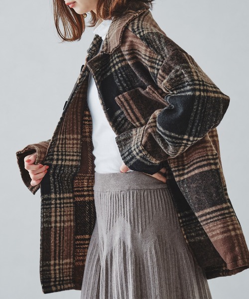 acro(アクロ)の「マストトレンド オーバーサイズ チェック柄アウター/AC1182(その他アウター・レディース・ブラウン/ブラック・フリ-)」の3枚目の写真
