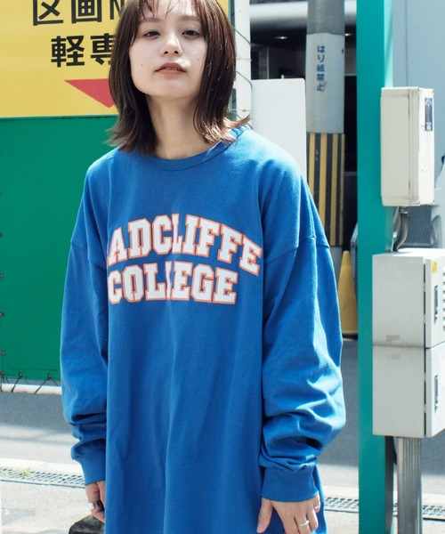 air tokyo sellection(エアートウキョウセレクション)の「【ユニセックスで着用可能】ビッグシルエット 天竺 フェルトロゴ 刺繍 ロンT(Tシャツ/カットソー・メンズ・ブラック/オレンジ/ホワイト/グリーン/ブルー・MEDIUM/LARGE)」の4枚目の写真