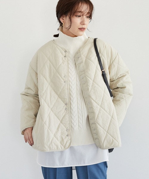 Green　Parks（グリーンパークス）の「キルトショートブルゾン＊（ブルゾン・レディース・カーキ/イエロー/ライトベージュ/ブラック・FREE）」の3枚目の写真