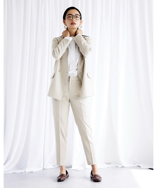 WHITE JOOLA（ホワイトジョーラ）の「【　抗ウィルス　フェイシーAg+　加工生地使用　/　銀の効果で素早く菌の増殖を抑制　】　機能フランネル・カラーレスダブルジャケット（総裏地）（ノーカラージャケット・レディース・ベージュ/ネイビー/ライトグリーン/ライトブラウン・11号/9号/7号）」の16枚目の写真