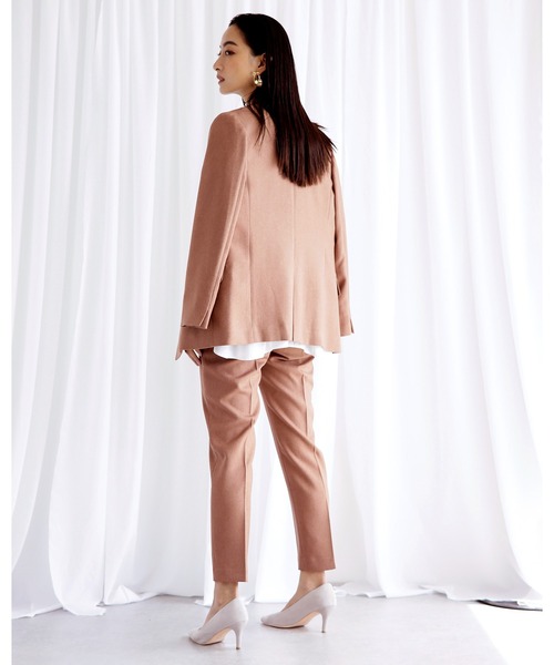 WHITE JOOLA（ホワイトジョーラ）の「【　抗ウィルス　フェイシーAg+　加工生地使用　/　銀の効果で素早く菌の増殖を抑制　】　機能フランネル・カラーレスダブルジャケット（総裏地）（ノーカラージャケット・レディース・ベージュ/ネイビー/ライトグリーン/ライトブラウン・11号/9号/7号）」の21枚目の写真