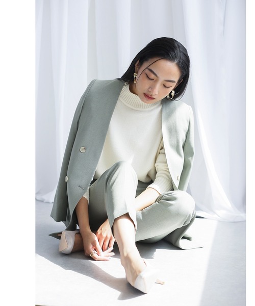 WHITE JOOLA（ホワイトジョーラ）の「【　抗ウィルス　フェイシーAg+　加工生地使用　/　銀の効果で素早く菌の増殖を抑制　】　機能フランネル・カラーレスダブルジャケット（総裏地）（ノーカラージャケット・レディース・ベージュ/ネイビー/ライトグリーン/ライトブラウン・11号/9号/7号）」の13枚目の写真