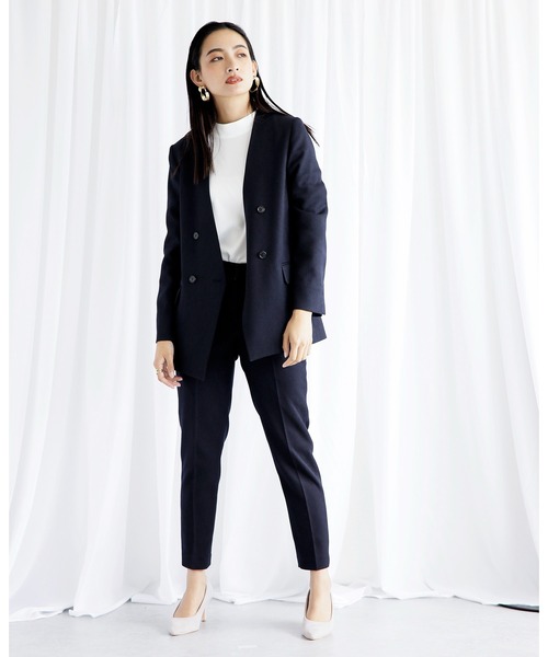 WHITE JOOLA（ホワイトジョーラ）の「【　抗ウィルス　フェイシーAg+　加工生地使用　/　銀の効果で素早く菌の増殖を抑制　】　機能フランネル・カラーレスダブルジャケット（総裏地）（ノーカラージャケット・レディース・ベージュ/ネイビー/ライトグリーン/ライトブラウン・11号/9号/7号）」の17枚目の写真