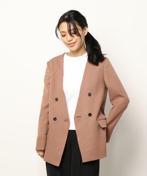 WHITE JOOLA（ホワイトジョーラ）の「【　抗ウィルス　フェイシーAg+　加工生地使用　/　銀の効果で素早く菌の増殖を抑制　】　機能フランネル・カラーレスダブルジャケット（総裏地）（ノーカラージャケット・レディース・ベージュ/ネイビー/ライトグリーン/ライトブラウン・11号/9号/7号）」の11枚目の写真