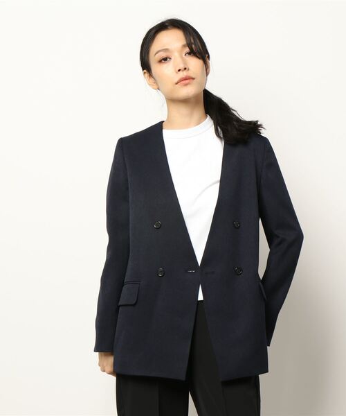 WHITE JOOLA（ホワイトジョーラ）の「【　抗ウィルス　フェイシーAg+　加工生地使用　/　銀の効果で素早く菌の増殖を抑制　】　機能フランネル・カラーレスダブルジャケット（総裏地）（ノーカラージャケット・レディース・ベージュ/ネイビー/ライトグリーン/ライトブラウン・11号/9号/7号）」の8枚目の写真